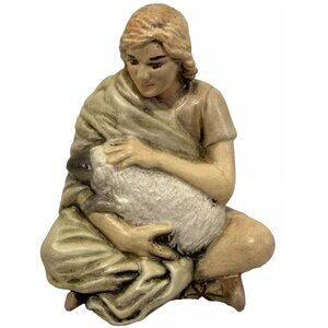 Shepard/Sheep Figurine Ceramic Sitting - 5" Tall 3.5" Wide Nativity Christmas